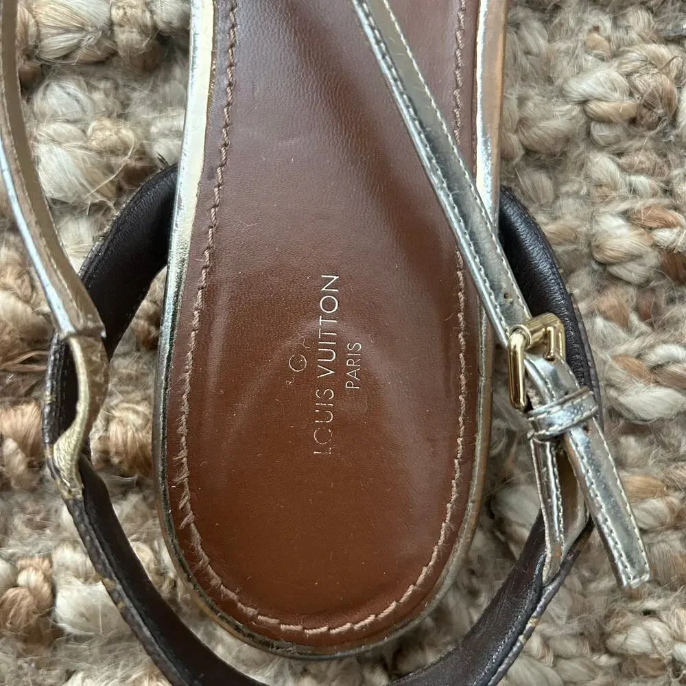 Louis Vuitton Sandals 41/US11 Brown Gold Monogram Strappy READ Repair Project - Picture 2 of 16